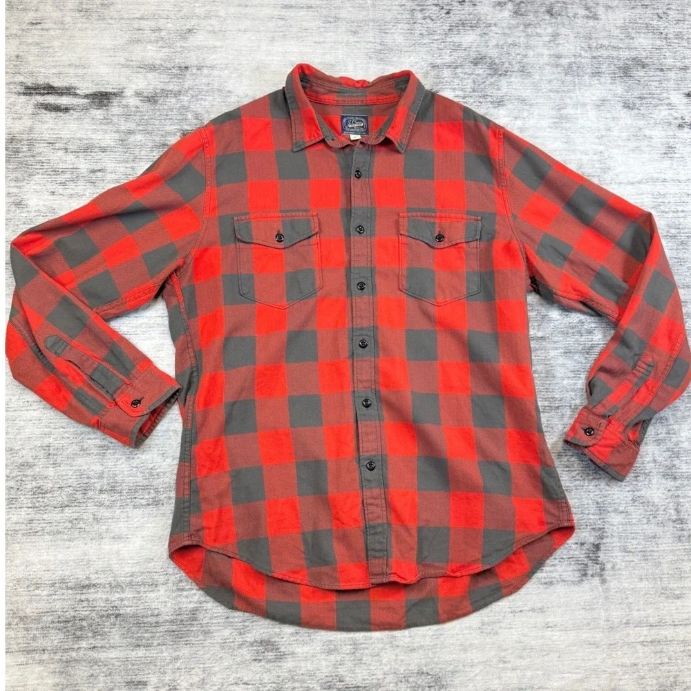 J.Crew‎ Mens XL Red Charcoal Buffalo Check Flannel Shirt The Sporting Life Plaid